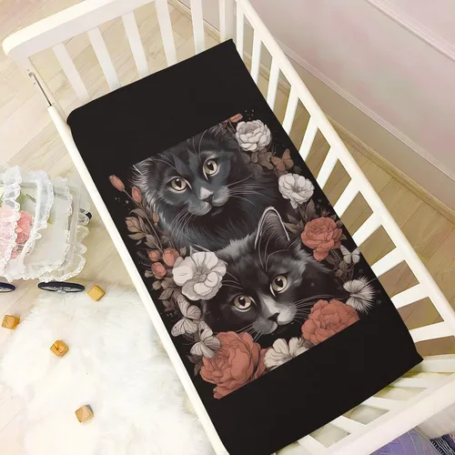 Vista 6 de Fitted Crib Sheets Cats Flowers Mini Crib Sheets for Boy & Girl Toddler Mattress Sheets Playard Sheet 21216488