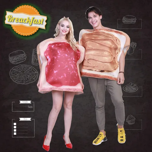 Vista 6 de EraSpooky Disfraces de Halloween para parejas rebanadas de pan para adultos mantequilla de maní y gelatina disfraz de fiesta de cosplay comida
