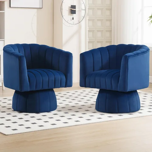 Vista 16 de Juego de sillas giratorias con diseño de barril, 2 unidades - Lindas y cómodas sillas redondas pequeñas de 360° con brazos, silla de sofá