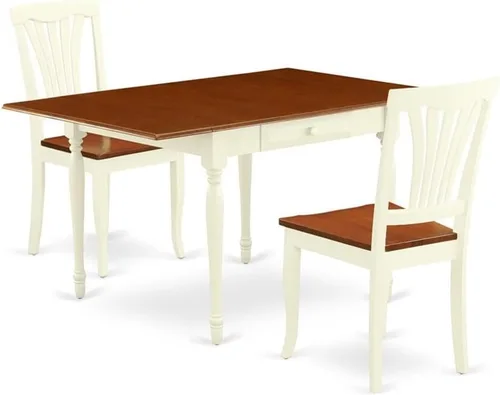 Vista 8 de East West Furniture MZAV3-BCH-W - Juego de comedor de 3 piezas para espacios pequeños que contiene una mesa de comedor rectangular con gotas y 2