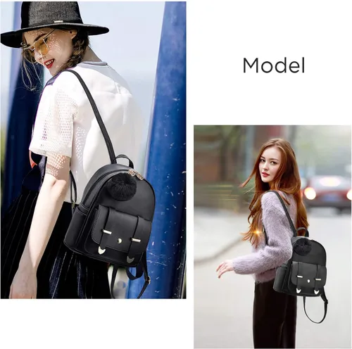Vista 7 de I IHAYNER Mochila de moda para niñas, mini mochila para mujeres, adolescentes y niñas, monederos de piel sintética con pompón, bolsa de hombro