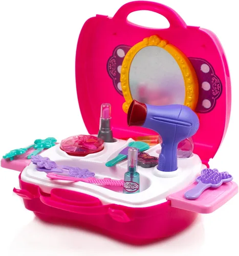 Vista 2 de Toysery Kit de maquillaje de 21 piezas para niñas, kit de maquillaje de tocador para niños con estuche de salón de belleza, ligero y portátil, juego