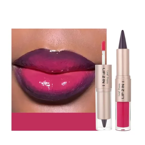 Vista 52 de BAISEN DIARY 2 en 1 doble punta mate delineador de labios y brillo de labios, lápiz combinado de labios marrón nude degradado, delineador de labios