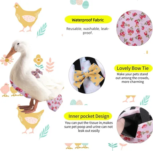 Vista 4 de MANON ROSA Pañales de pollo, gallinas bantam, juego de 3 piezas reutilizable con corbatín para aves de corral, pañales lavables e impermeables