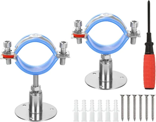 Vista 8 de uxcell Soporte de tubería de acero inoxidable para montaje en pared, soporte de tubo de montaje en techo, altura ajustable de 1.181-1.969 in