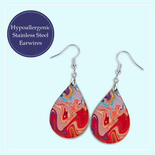 Vista 46 de Dangle Earrings for Women Colorful Dangling Drop Statement Jewelry Printed MDF Wood Teardrop Double Side Print Handmade by The Painted Pug