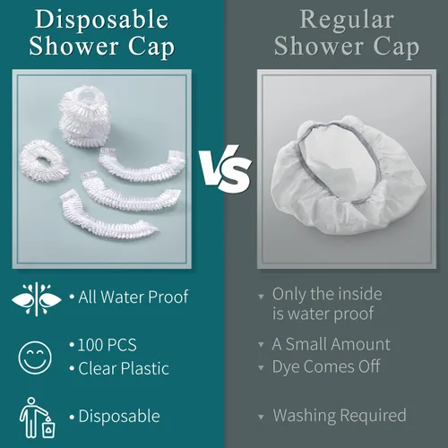 Vista 5 de MORGLES 100 gorros de ducha desechables, gorros de ducha grandes transparentes para mujeres, desechables, gorras de plástico para el tratamiento