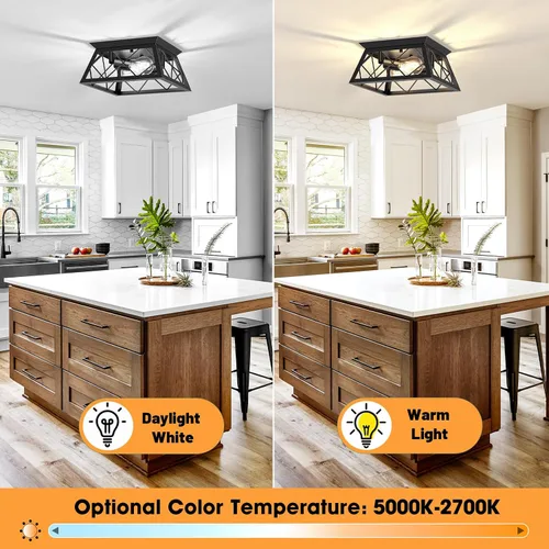 Vista 3 de FadimiKoo Lámpara de techo empotrada negra de 2 luces, lámpara de techo industrial para cocina de granja, lámpara de techo de jaula cuadrada