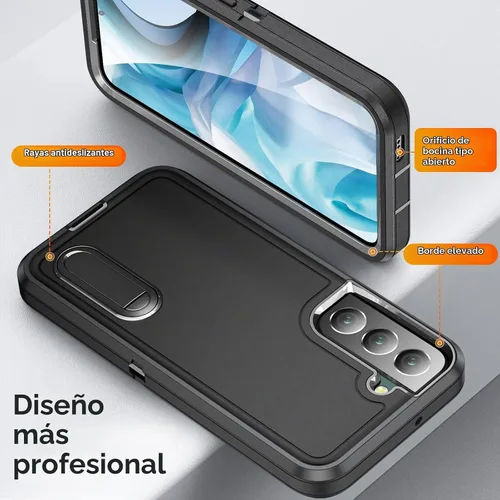 Vista 7 de Funda para Samsung Galaxy S22 Plus con función atril de 3 capas de grado militar, funda protectora de silicona resistente a prueba de golpes