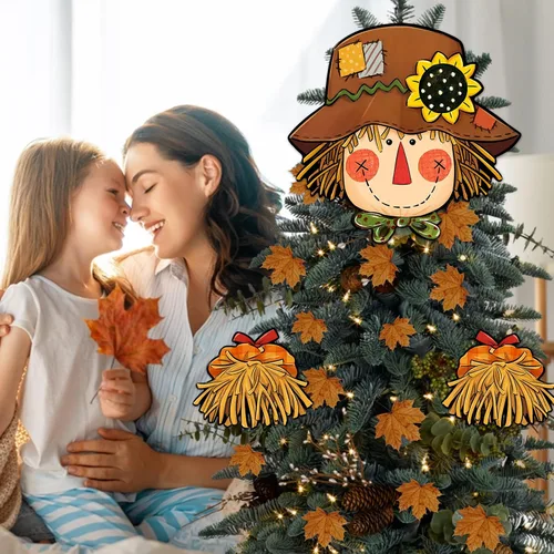 Vista 4 de Decoración para árbol de Navidad de espantapájaros para cabeza, manos y piernas, cosecha de otoño, decoración de árbol de granja, decoración
