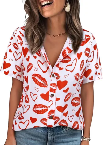 Vista 41 de LILYCHIC Camisas hawaianas de verano con botones de coco para mujer, camisas suaves con botones de manga corta A-hoja floral negra