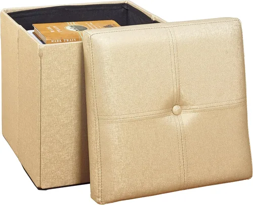 Vista 4 de Simplify Cubo otomano plegable de piel sintética (F-0646-MET-GOLD)