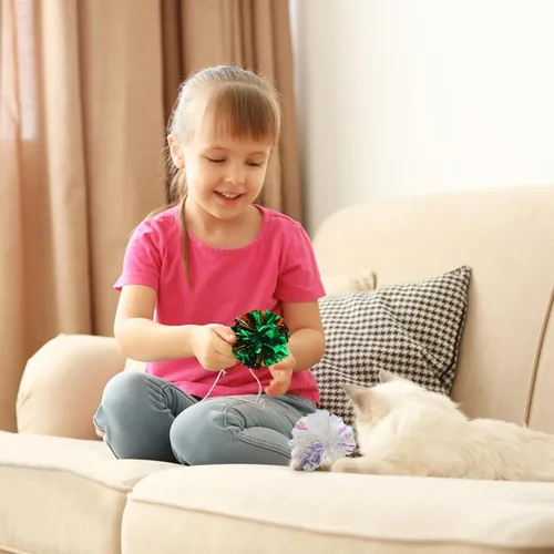Vista 4 de Andiker Pelotas arrugadas para gatos de 3.54 pulgadas, 4 unidades, coloridas y brillantes, ligeras, fáciles de transportar, juguetes interactivos