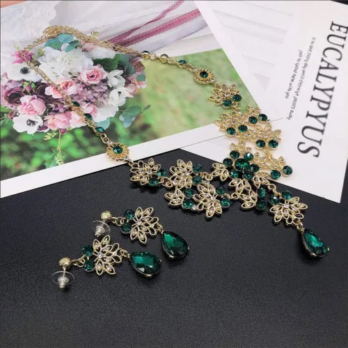 Vista 4 de Holibanna Rhinestone Jewelry Set Crown Necklace Earrings Wedding Jewelry Set Baroque Crown with Comb for Party Banquet