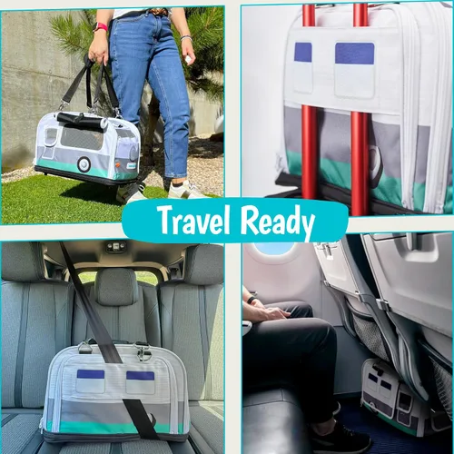 Vista 7 de Kittyrama Transportador para gatos aprobado por aerolíneas de lados suaves con escondite expandible Cremalleras autobloqueantes SBS a prueba