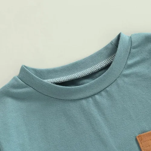 Vista 5 de Mameluco de verano para bebé niño, trajes de mameluco de bloque de color, lindo overol de 3, 6, 12, 18 meses Azul