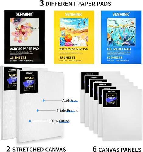 Vista 5 de Juego de 149 piezas de pintura de artista de lujo con caballete de aluminio y madera de haya, 48 colores de pinturas acrílicas y al óleo, pinturas