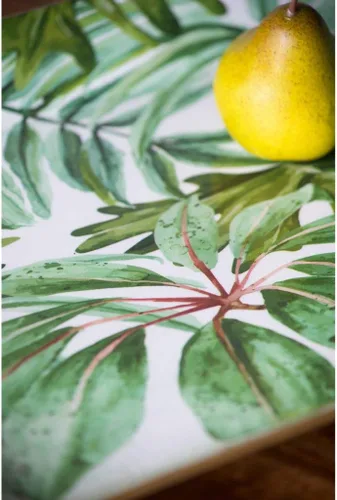 Vista 4 de A & B Home Bandeja decorativa de desayuno rectangular con estampado de hojas verdes con asas, plástico seguro para alimentos, 11.80 x 1.4 x 18