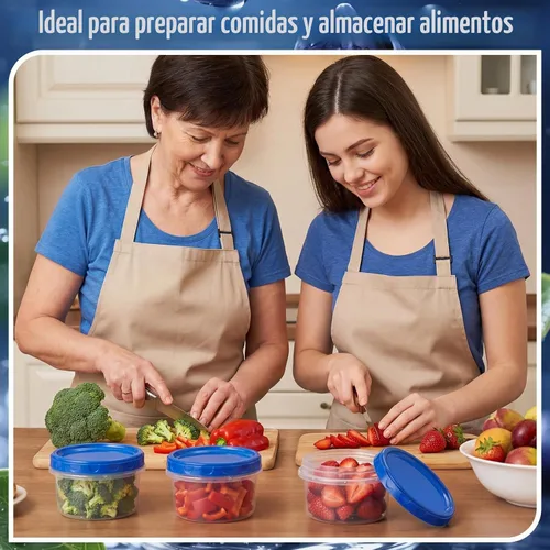 Vista 4 de Sieral Paquete de recipientes para congelador de 8 onzas con tapas, azul