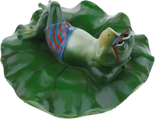 Vista 2 de Estatua flotante de hoja de loto con rana, estatua para decoración del hogar, jardín, estanque, regalo, tumbado