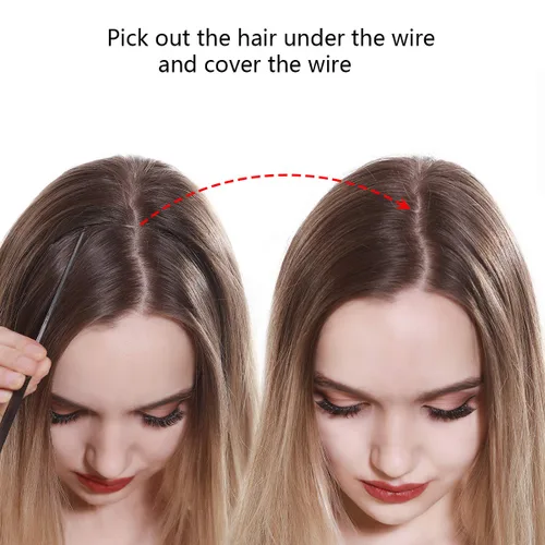 Vista 7 de SARLA Extensiones de cabello con alambre invisible de reflejos cortos rectas postizos sintéticos diadema transparente ajustable para mujeres 14