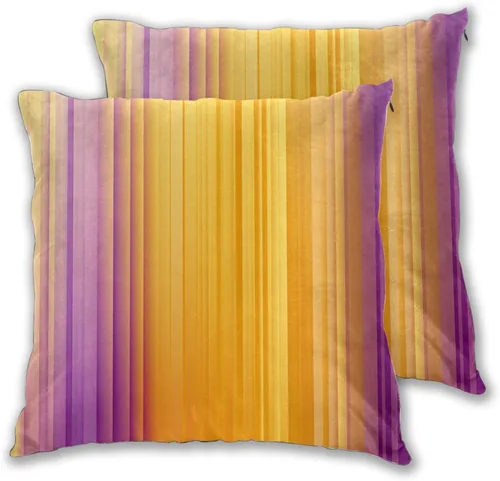 Vista 2 de Pack of 2 Short Plush Throw Pillow Covers 16 X 16 Inch, Retro Yellow Purple Stripes Couch Throw Pillow Covers Cozy Pillowcases, Couch Pillow Covers