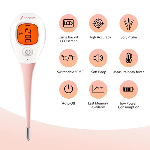 Vista 3 de Termómetro digital basal corporal para ovulación con retroiluminación LCD retroiluminada, termómetro de fertilidad BBT termómetro oral de alta