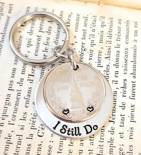 Vista 6 de Tucker's Trinkets And Treasures 25th Anniversary Year Quarter, I Still Do Key Chain, 25th Wedding Anniversary