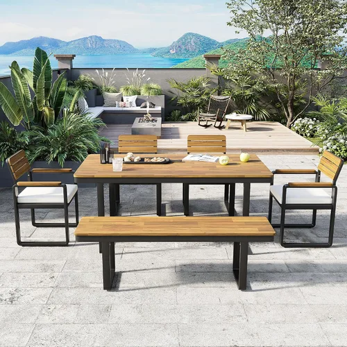 Vista 19 de Quarte Moderno juego de comedor de patio al aire libre de 5 piezas, juego de barra de mimbre de ratán de polietileno para jardín, 4 sillas de altura