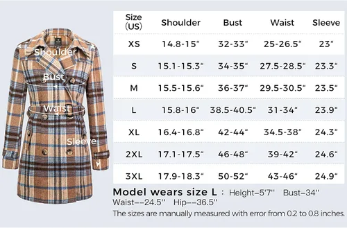 Vista 7 de Gabardina Wantdo para mujer, para invierno, con cinturón, con doble botonadura