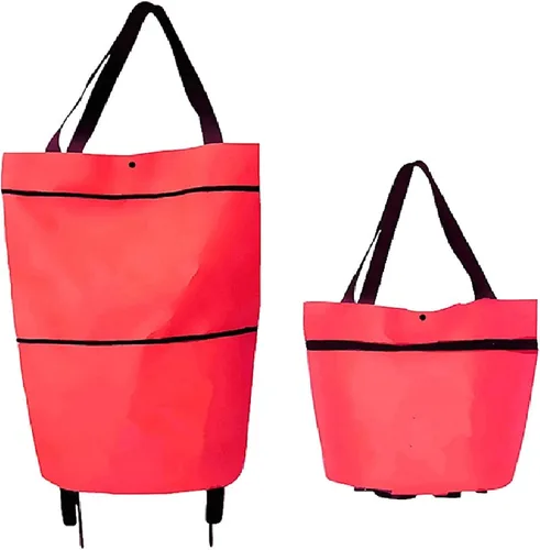 Vista 7 de Bolsa de compras plegable 2 en 1, carrito de compras plegable ligero, carrito de compras con ruedas, plegable, bolsa de compras plegable