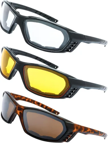 Vista 14 de Gafas de Motocicleta con Marco Acolchado y Lentes que Bloquean 100% UVB/UVB para Actividades al Aire Libre y Deportes 10-mate/negro brillante
