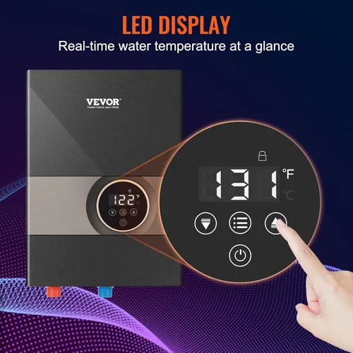 Vista 5 de VEVOR Calentador de Agua Eléctrico Sin Depósito, Calentador de Agua Caliente Instantáneo de 8KW, Pantalla Digital de Temperatura y Fácil Instalación