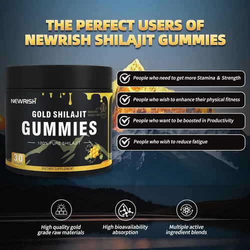 Vista 6 de Shilajit - Gomitas para mujer, palitos de miel Shilajit, gomitas Shilajit, ácido fúlvico y más de 85 minerales traza I para hombres, mujeres I sin