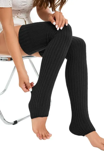 Vista 4 de Calentadores de piernas con estribo extra largos para mujer, calcetines de punto por encima de la rodilla hasta el muslo sin pies