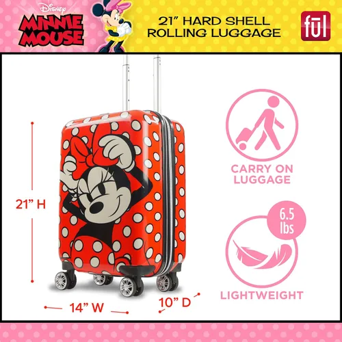 Vista 2 de FUL Disney Minnie Mouse - Maleta de mano con ruedas de 21 pulgadas, diseño de lunares, color rojo (FCFL0156-603), Rojo -, Disney Minnie Mouse