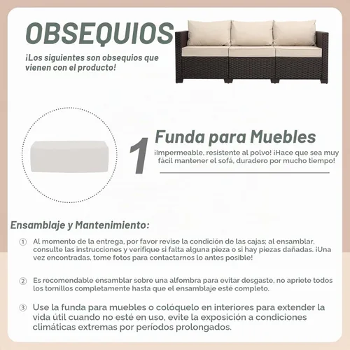 Vista 7 de Rattan Star Muebles de exterior, sofá de 3 plazas, sofá de mimbre marrón para exteriores, asiento profundo, respaldo alto, sofá de patio con cojines