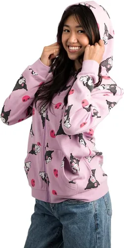 Vista 4 de Bioworld Kuromi AOP Print - Sudadera con capucha y cremallera para adulto