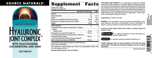 Vista 4 de Source Naturals Complejo articular hialurónico con glucosamina, condroitina y MSM Extra Strength - 240 Tabletas