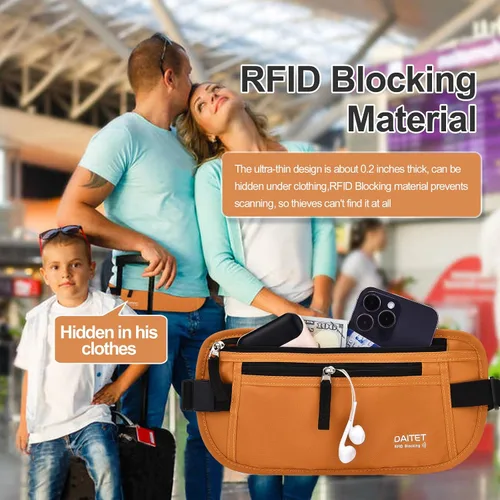 Vista 147 de DAITET Cinturón de dinero, soporte para pasaporte, cartera de viaje oculta segura con bloqueo RFID, riñonera encubierta (negro), Negro, Rfid
