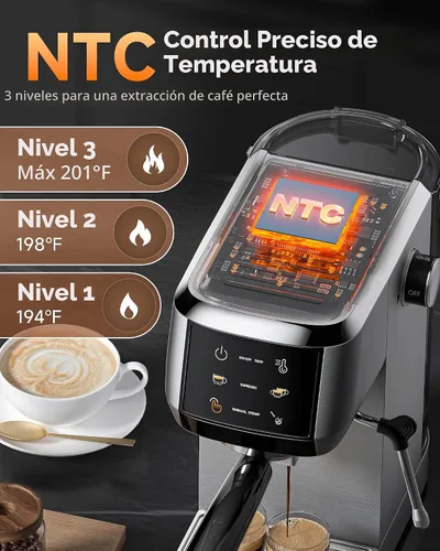 Vista 3 de AMZCHEF Cafetera de café espresso de 51 mm 20 bares – Cafetera profesional con espumador de leche, cafetera de espresso compacta de acero inoxidable