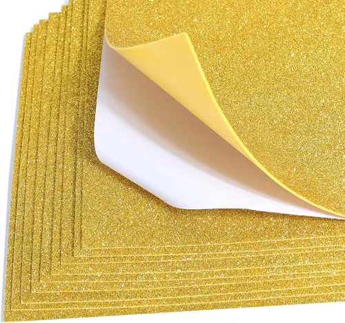 Vista 5 de Hojas adhesivas de espuma de papel con purpurina para decoración de Navidad Dorado