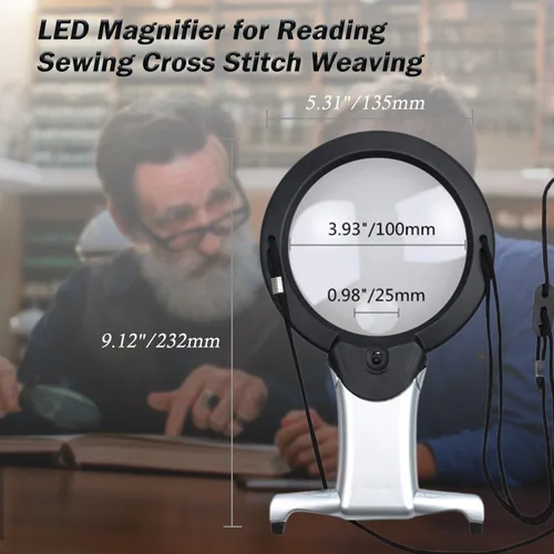 Vista 6 de Rongon Lupa para leer, lupa manos libres 2X 6X con luces, lupa pequeña de escritorio para personas mayores, lectura, costura, punto de cruz, tejer