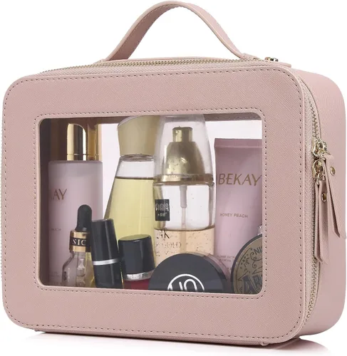 Vista 63 de Pinkmik Pequeña bolsa de maquillaje transparente, mini estuche para cosméticos, bolsa de aseo impermeable con cremallera, organizador de bolsos