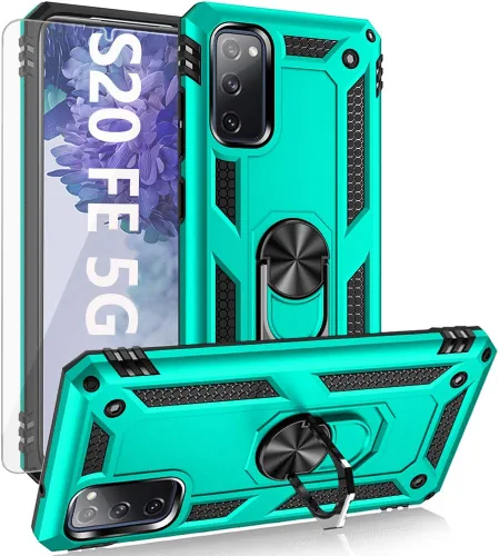 Vista 8 de Funda para Galaxy S20 FE con protector de pantalla HD, [grado militar] Soporte de coche híbrido PC duro TPU suave a prueba de golpes funda