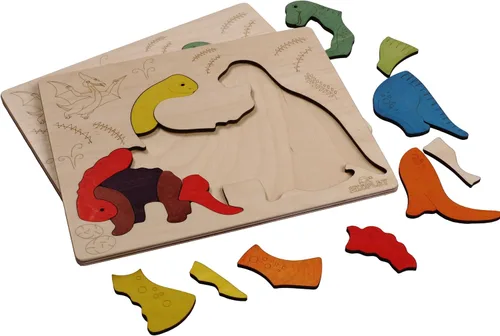 Vista 6 de Rompecabezas de madera Jurassic Rompecabezas de 15 piezas Dinosaurios para niños de 3 años en adelante