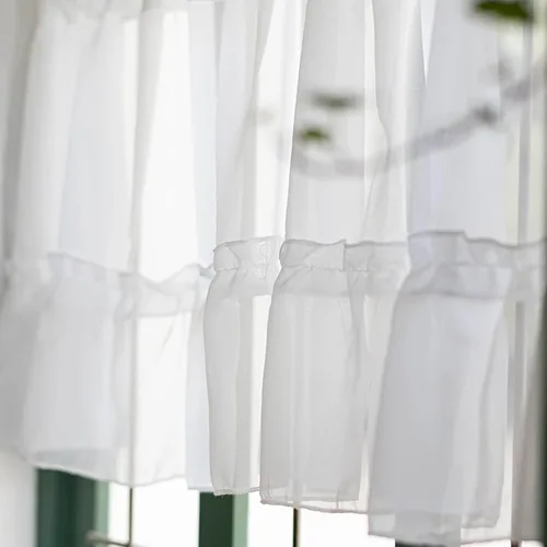 Vista 3 de Cortina de gasa para cocina, cortinas cortas estilo rústico para ventanas pequeñas, cocina, dormitorio, sala de estar, cortinas románticas blancas