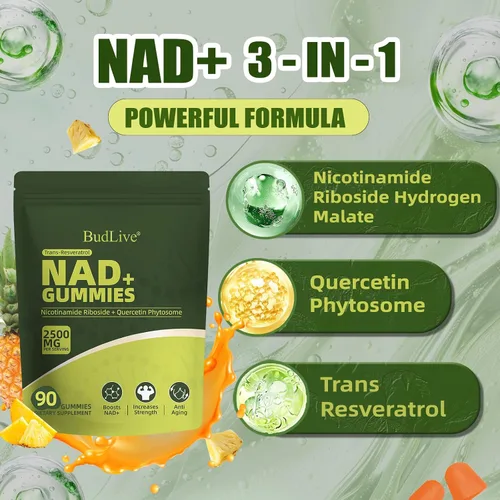 Vista 3 de NAD Gomitas de resveratrol, gomitas liposomales NAD para mujeres con ribósido de nicotinamida, quercetina, trans-resveratrol, antienvejecimiento