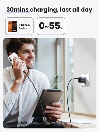 Vista 2 de UGREEN Cargador USB C de 30 W para iPhone 17, Nexode plegable GaN PPS compacto y rápido cargador de pared, adaptador de corriente USB-C para iPhone