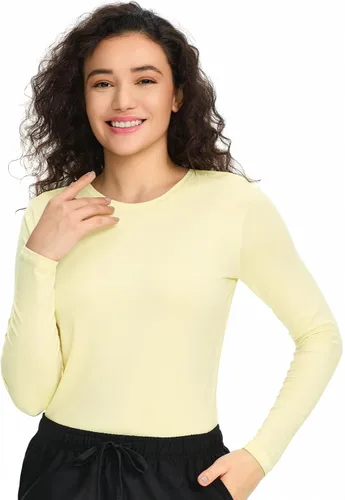 Vista 30 de COZYFIT Camisetas de Scrub de Manga Larga para Mujer - Camiseta Cómoda para Usar Debajo del Uniforme Blanco